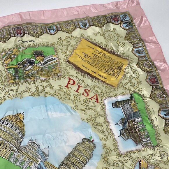 Italy Pisa Souvenir Scarf Multi colored Historical Sites 38"x40" NEW - Picture 2 of 5
